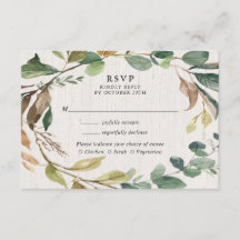 Rustiek groen blad botanische bruiloft RSVP