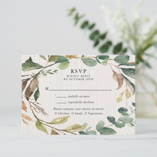 Rustiek groen blad botanische bruiloft RSVP Informatiekaartje (Staand voorkant)