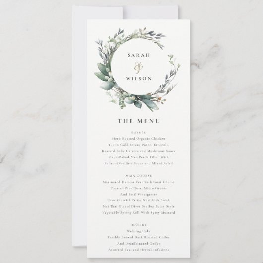Rustiek Groen Bladblad Krans Bruiloft Menu Kaart (Voorkant)