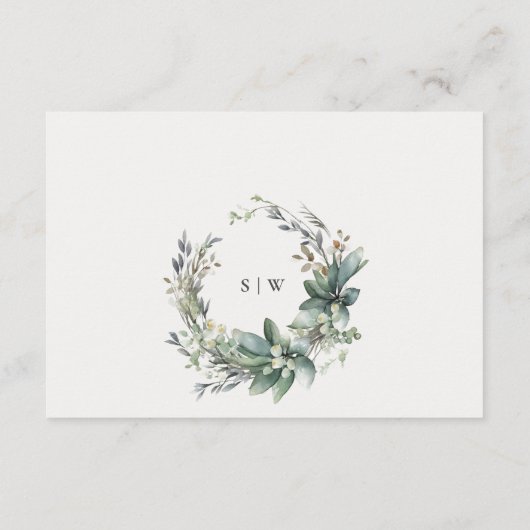 Rustiek Groen Bladblad Krans Bruiloft Receptie Informatiekaartje (Achterkant)
