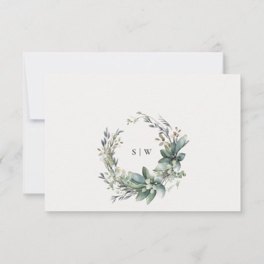 Rustiek Groen Bladblad Krans Bruiloft Receptie RSVP Kaartje (Achterkant)