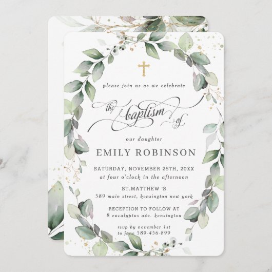 Rustiek groen Bladgroen Bladgroen Bladerkrans Goud Kaart (Voorkant / Achterkant)