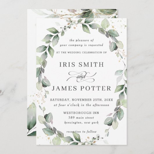 Rustiek groen Bladgroen Bladgroen Krans Gouden bru Kaart (Voorkant / Achterkant)