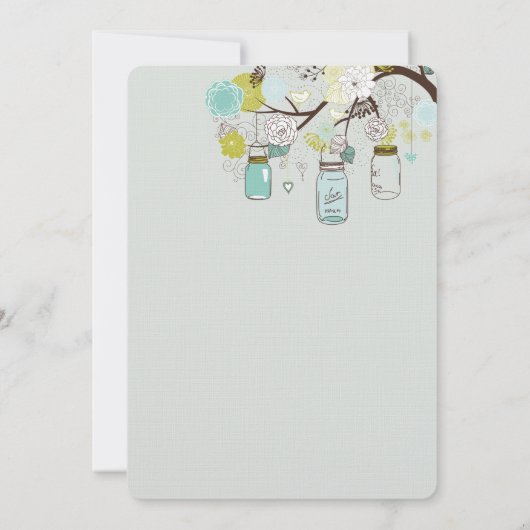 Rustiek Groen Blauw Groene Mason Jars Bloemen Huwe Kaart (Achterkant)