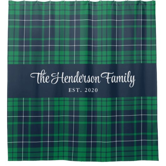 Rustiek Groen Blauw Plaid Familienaam Douchegordijn (Voorkant)