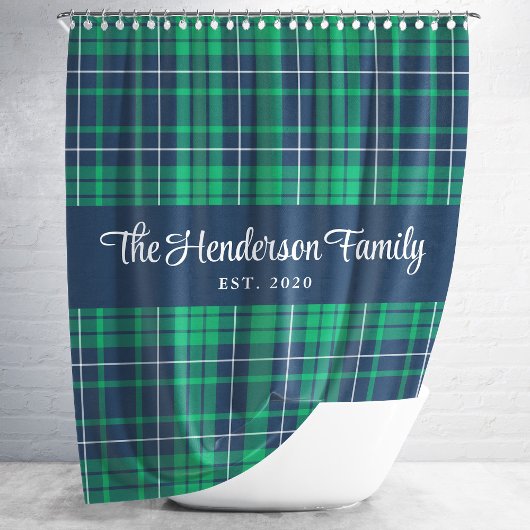 Rustiek Groen Blauw Plaid Familienaam Douchegordijn