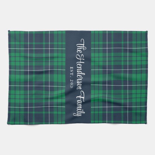 Rustiek Groen Blauw Plaid Familienaam Theedoek (Horizontaal)