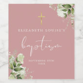 Rustiek groen Bloemen Dusty Roos Roze doop Wijn Etiket (Enkel label)