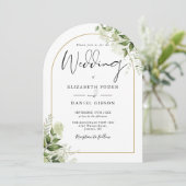 Rustiek groen Bloemen Gouden Boog Foto bruiloft Kaart (Staand voorkant)