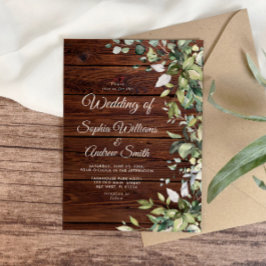 Rustiek groen Bloemen Hout Wedding Kaart