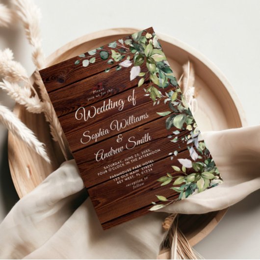 Rustiek groen Bloemen Hout Wedding Kaart