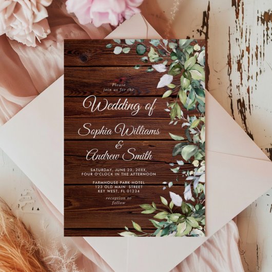 Rustiek groen Bloemen Hout Wedding Kaart