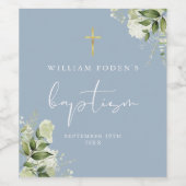 Rustiek groen Bloemen Stoffig Blauw Doopsel Wijn Etiket (Enkel label)