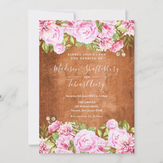 Rustiek groen Blush Roze Pioen Bruiloft Kaart (Voorkant)