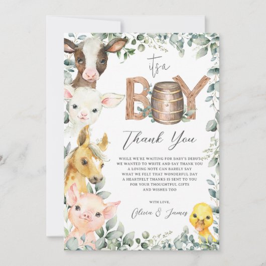 Rustiek groen Boerderij Barnyard Animals Het is ee Bedankkaart (Voorkant)