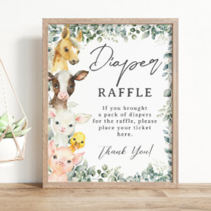 Rustiek groen Boerderij Dieren Baby Luier Raffle Poster