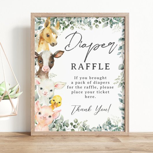 Rustiek groen Boerderij Dieren Baby Luier Raffle Poster