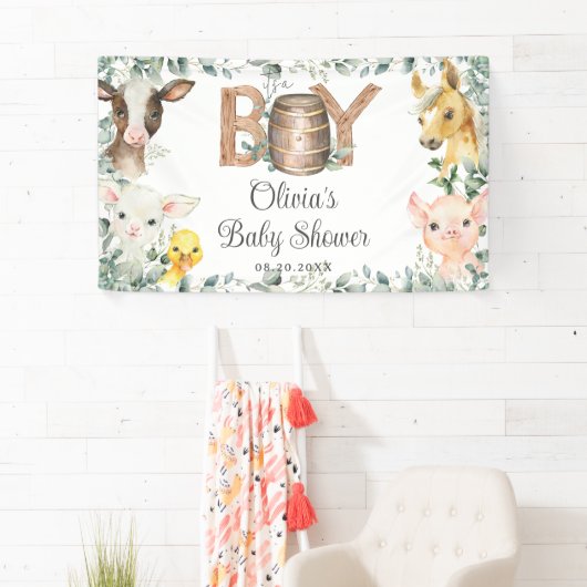 Rustiek groen Boerderij Dieren Baby shower Achterg Spandoek (Insitu)