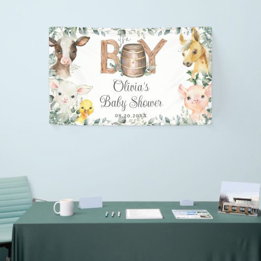 Rustiek groen Boerderij Dieren Baby shower Achterg Spandoek (Beurs)