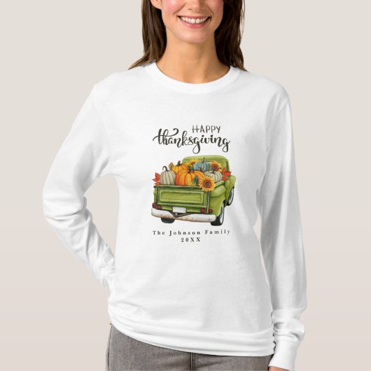 Rustiek Groen Boerderij Vrachtwagen Thanksgiving F T-shirt (Voorkant)
