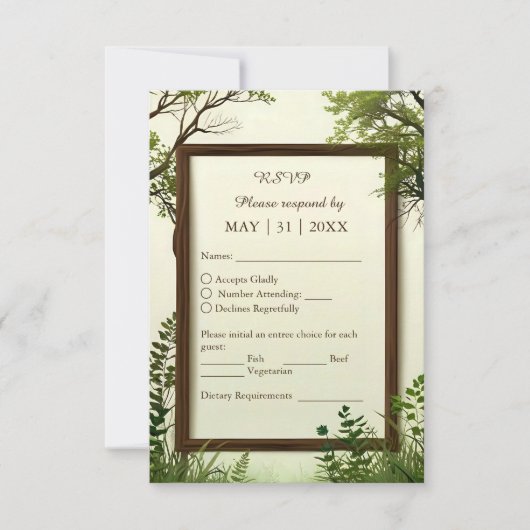 rustiek groen boom Lijst RSVP Kaartje (Voorkant)