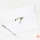 Rustiek groen bos bergen script bruiloft ronde sticker (Envelop)