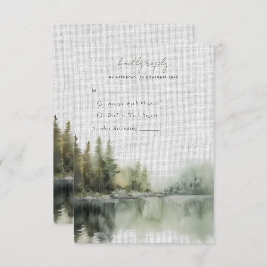 Rustiek groen bos bruiloft RSVP Kaart (Voorkant / Achterkant)