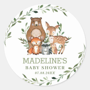 Rustiek groen bosdieren Baby shower gunst Ronde Sticker