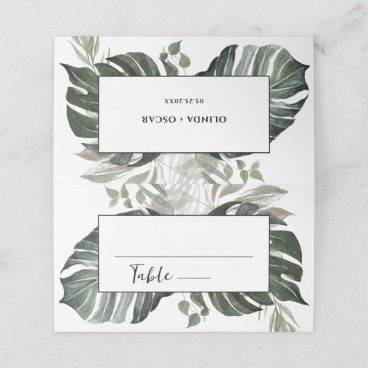 Rustiek groen botanische Waterverf bruiloft Plaatskaartje (Buitenkant ongevouwen)