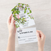 Rustiek groen Bougainvillea Floral Wedding All In One Uitnodiging (Afscheurbaar)