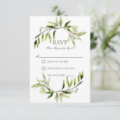 Rustiek groen Bough bruiloft RSVP Kaartje (Staand voorkant)