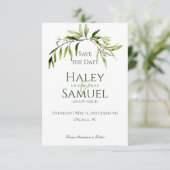 Rustiek groen Bough bruiloft Save The Date (Staand voorkant)