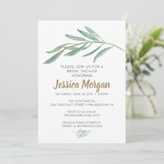 Rustiek groen bruids douche uitnodiging (Staand voorkant)