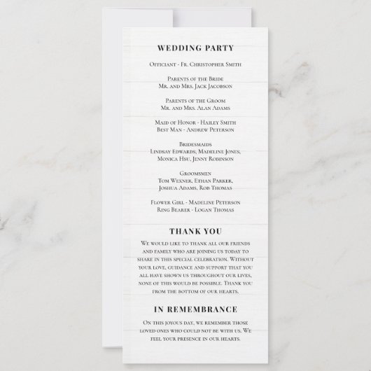 Rustiek groen bruiloft ceremonie programma (Achterkant)