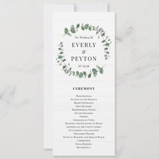 Rustiek groen bruiloft ceremonie programma (Voorkant)