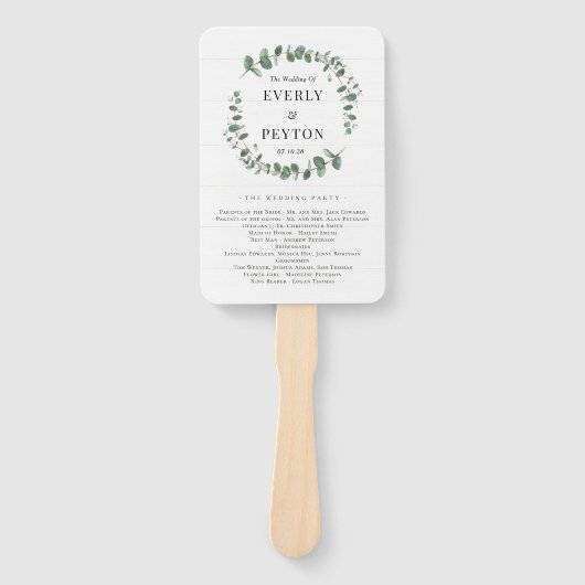 Rustiek groen bruiloft ceremonie programma handwaaier (Voorkant)