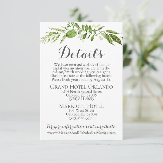 Rustiek groen bruiloft details Kaart inserts blad (Staand voorkant)