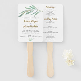 Rustiek groen bruiloft fan programma handwaaier