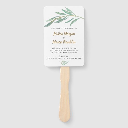 Rustiek groen bruiloft fan programma handwaaier (Voorkant)
