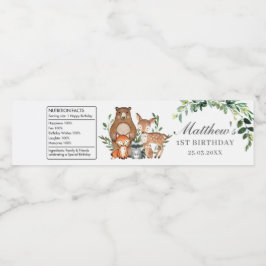 Rustiek groen Chic Woodland Dieren 1e verjaardag Waterfles Etiket