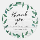 Rustiek groen dank u ronde sticker (Voorkant)