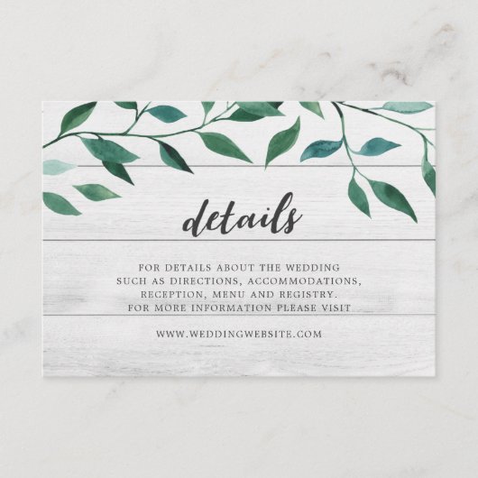 Rustiek groen Details Informatiekaartje (Voorkant)