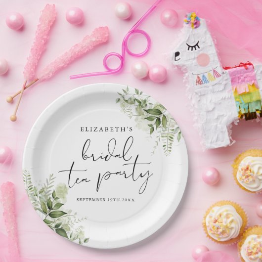 Rustiek groen Elegant Script Bridal Tea Party Papieren Bordje (Feest)