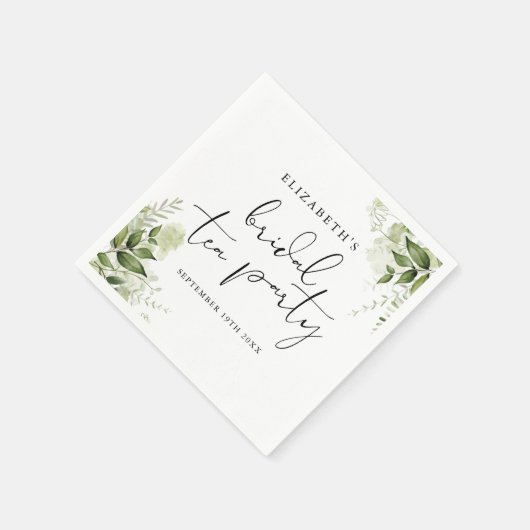 Rustiek groen Elegant Script Bridal Tea Party Servet (Hoek)