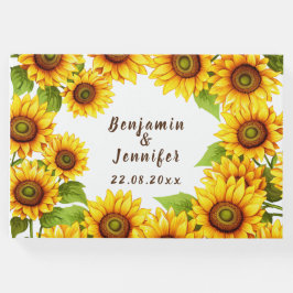 Rustiek groen elegante moderne zonnebloem bruiloft gastenboek