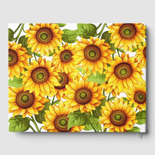 Rustiek groen elegante moderne zonnebloem bruiloft gastenboek (Achterkant)