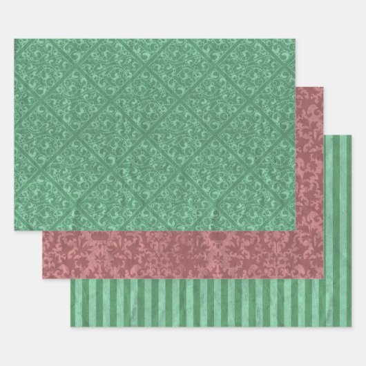 Rustiek groen en Cranberry rode kerst Inpakpapier Vel (Set)