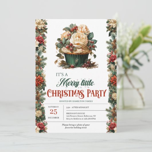 Rustiek groen en goud elegante kerst cupcake kaart (Staand voorkant)