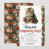 Rustiek groen en goud elegante kerstkat kaart (Voorkant / Achterkant)