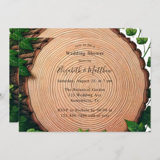 Rustiek groen en hout plak bruiloft douche kaart (Voorkant / Achterkant)